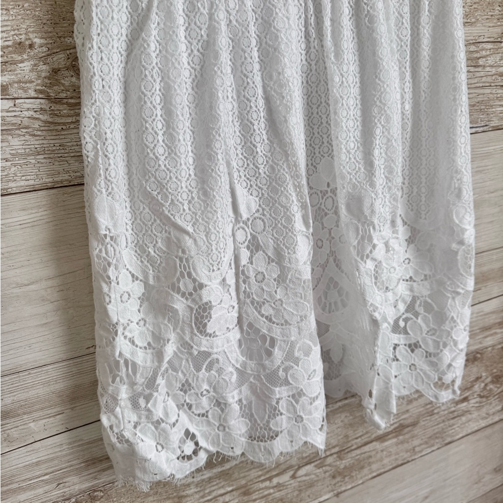 Loft White Lace Cap Sleeve Frilly Mini Dress Size 4 - Picture 2 of 10